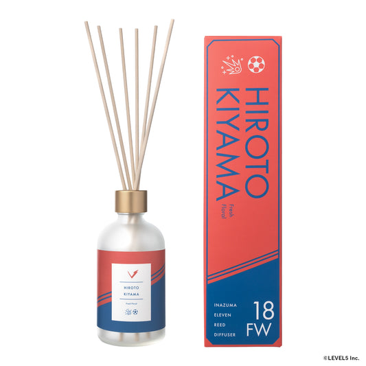 イナズマイレブン英雄たちのヴィクトリーロードの基山ヒロトをモチーフにしたルームディフューザー。左側にルームディフューザー、右側にパッケージの写真。