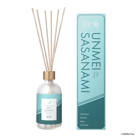 イナズマイレブン英雄たちのヴィクトリーロードの笹波雲明をモチーフにしたルームディフューザー。左側にルームディフューザー、右側にパッケージの写真。